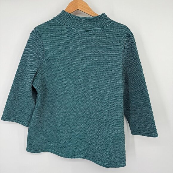 Chicos 2 Weekends Womens Turquoise Textured Knit top shirt Size large 3/4 sleeve - Picture 10 of 10
